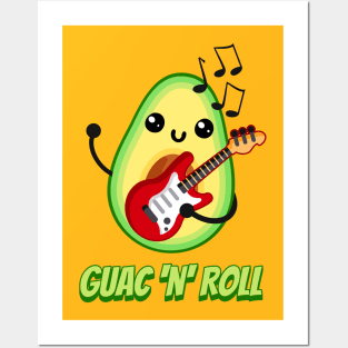 Guac 'n' Roll! Cute Avocado Music Cartoon Posters and Art